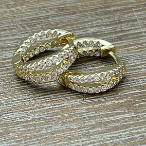 Gold Tone Pave Double Huggie Hoops NWT